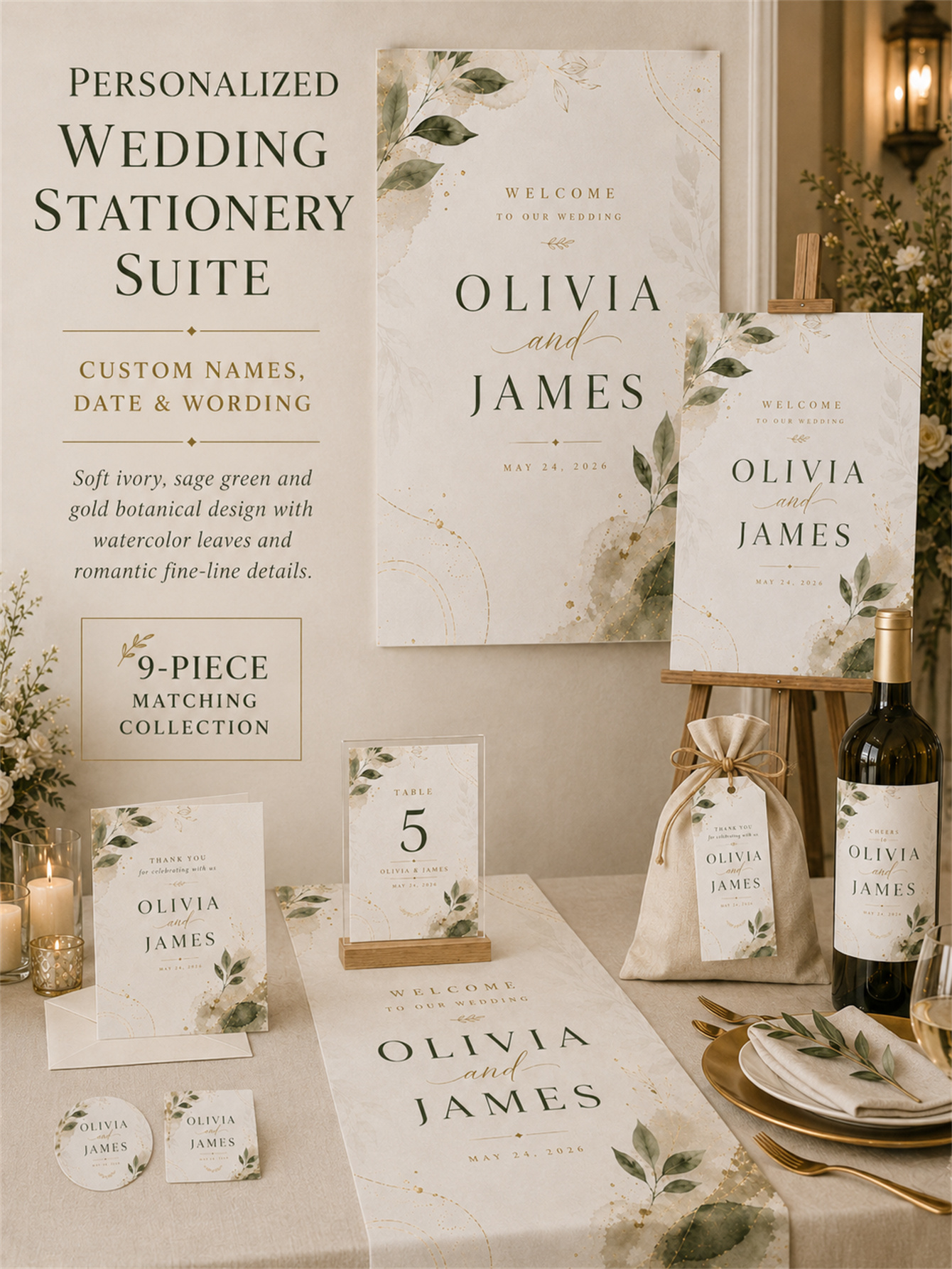 Customized romantic wedding decorations - Design a luxurious wedding - Customize names and dates